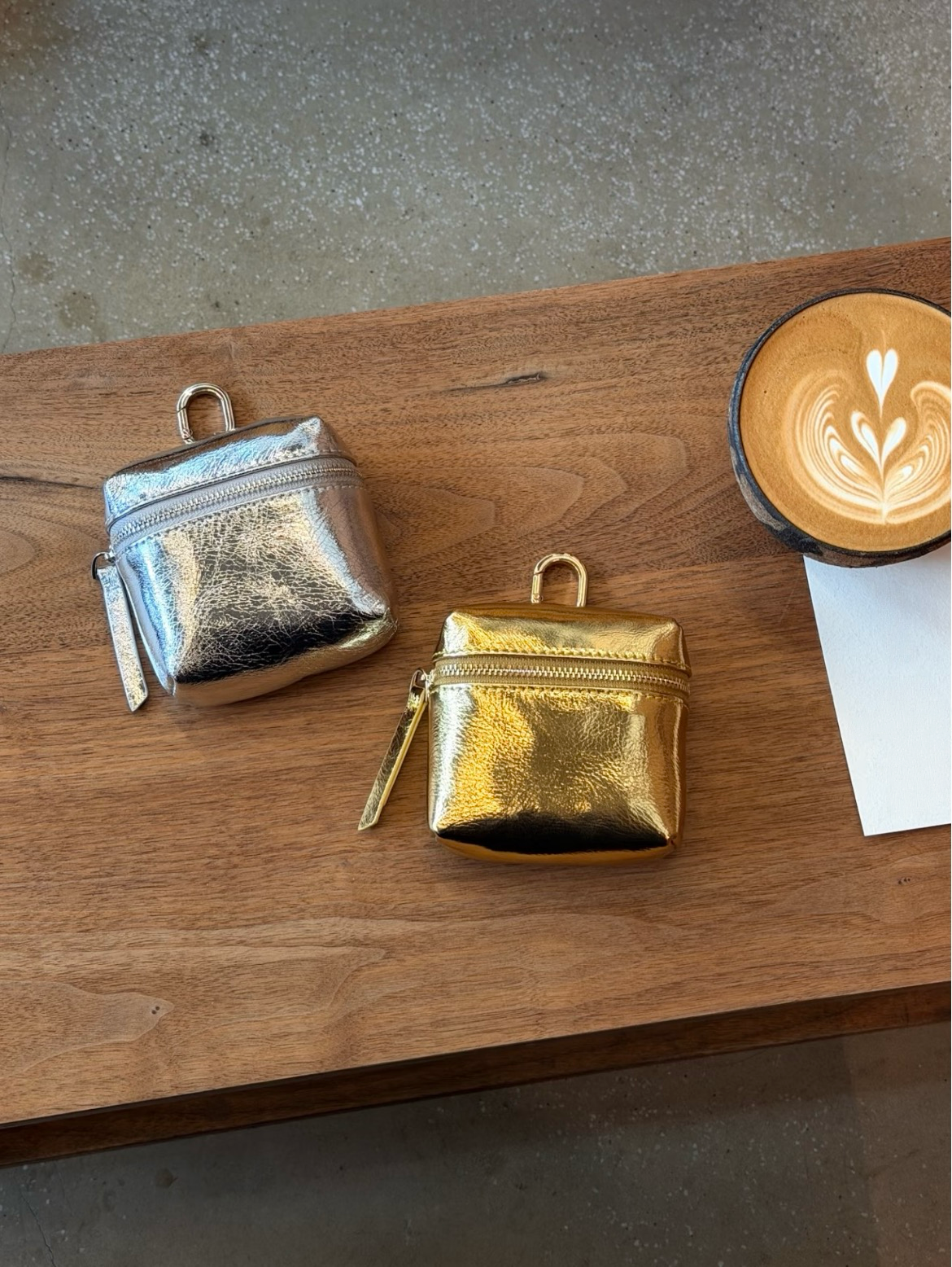 Siva Metallic Mini Pouch in metallic silver and gold genuine leather
