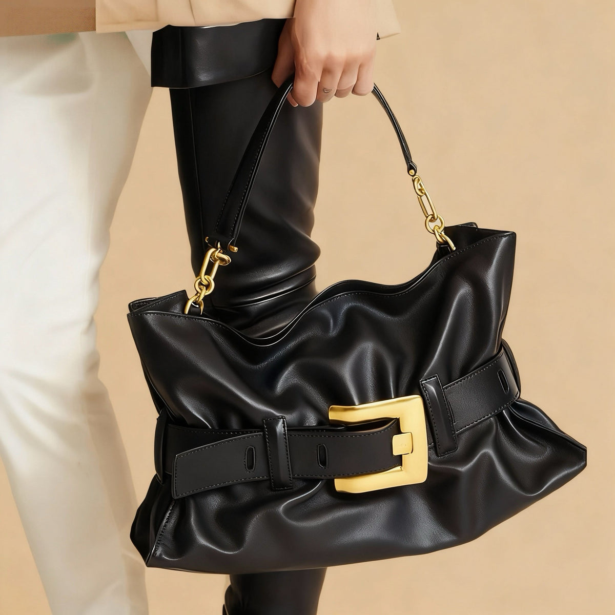 Ruffle Buckle Cloud Satchel