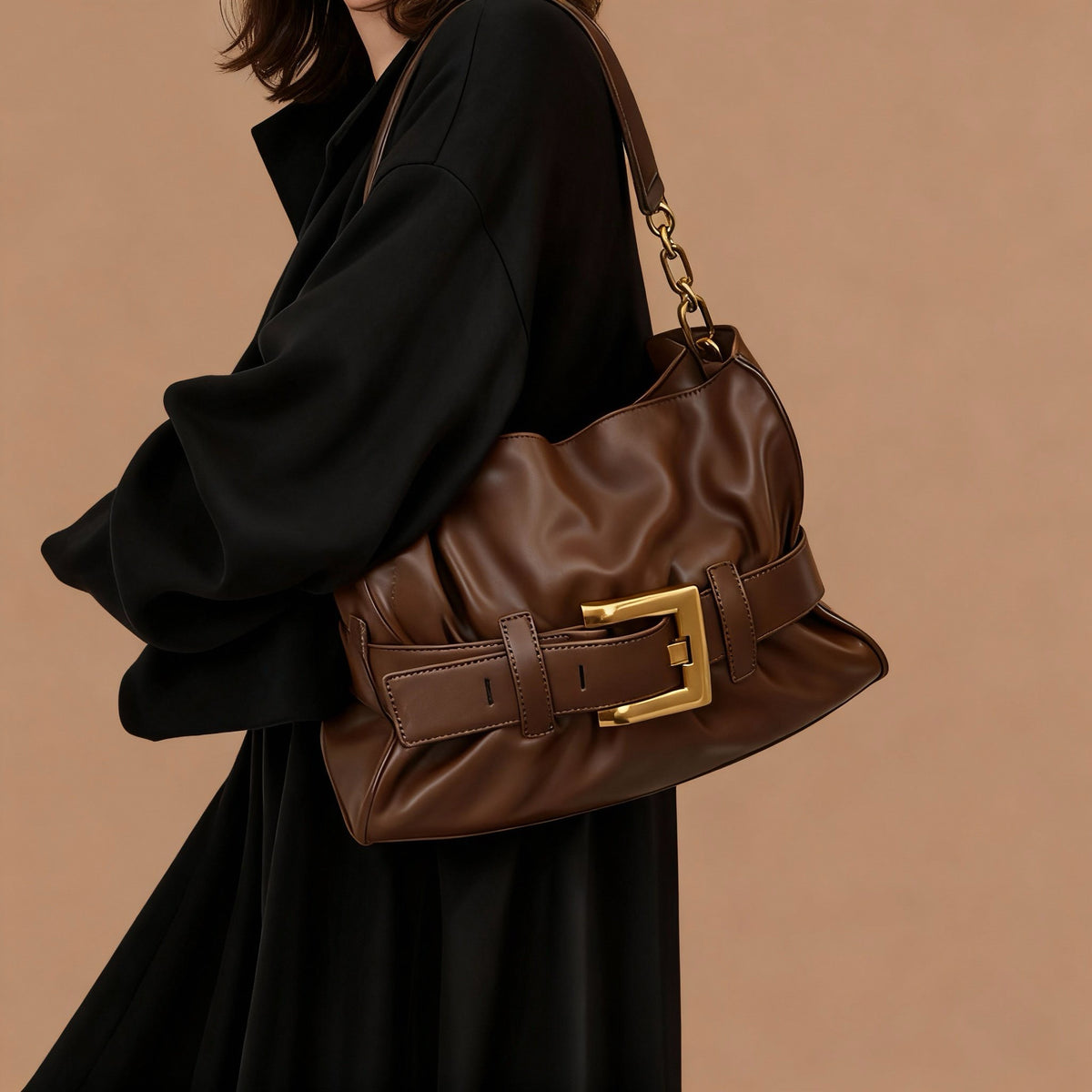 Ruffle Buckle Cloud Satchel