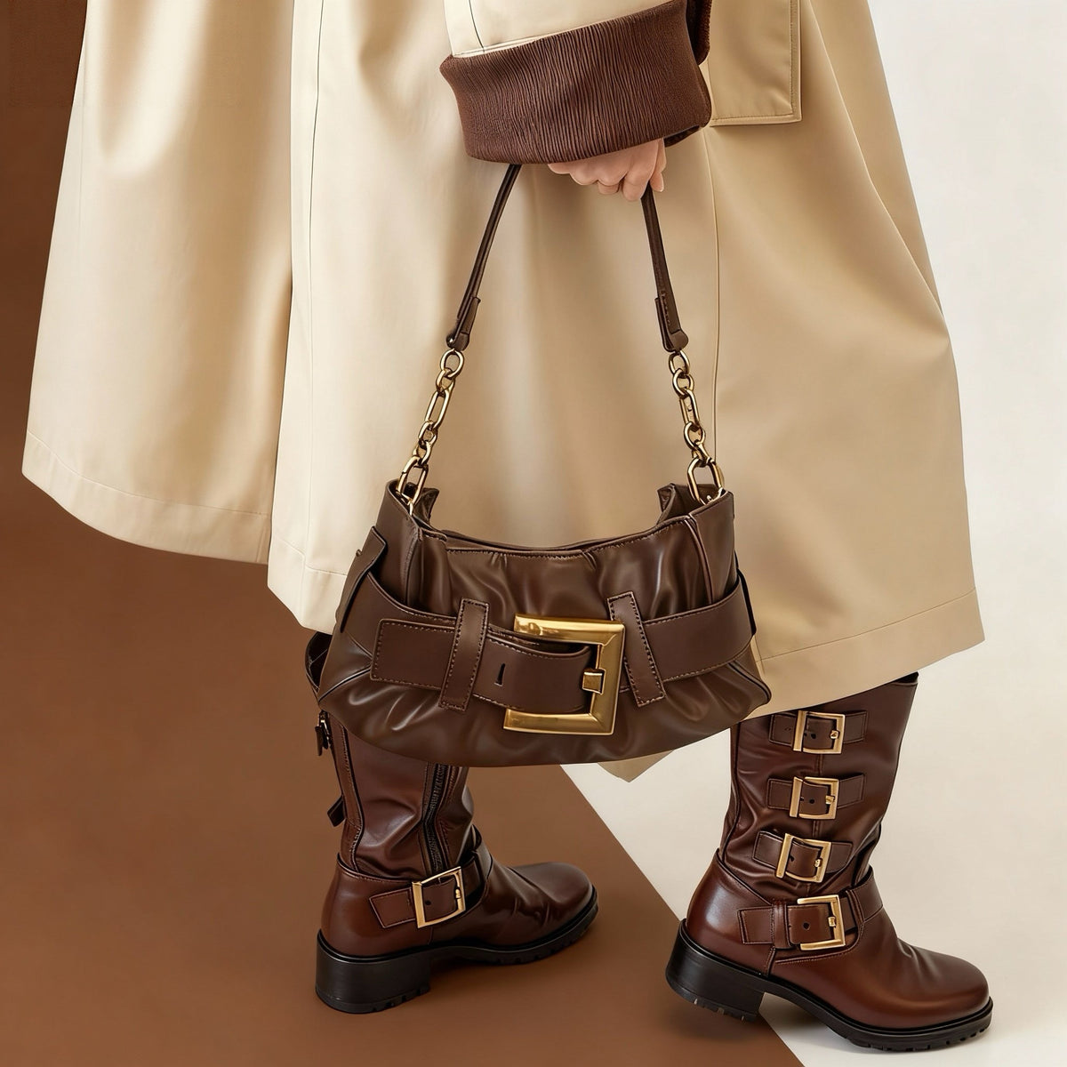Ruffle Buckle Cloud Satchel